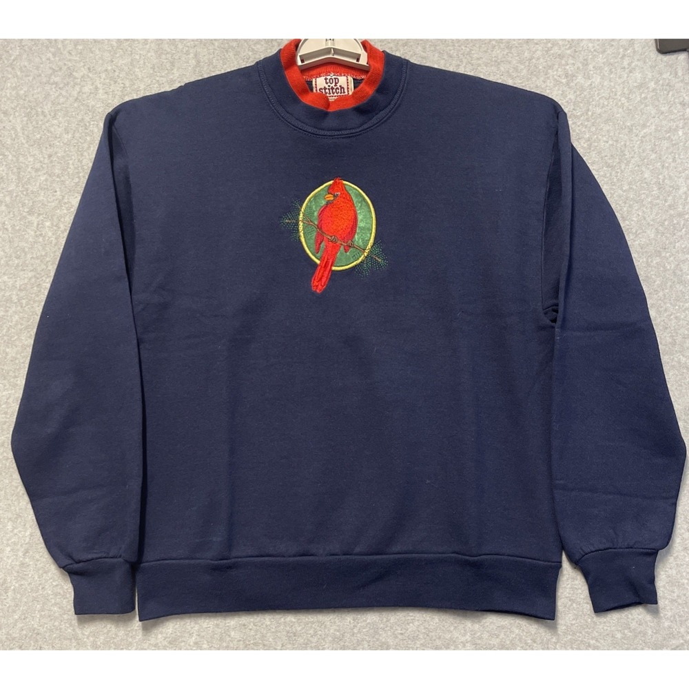 Top Stitch By Morning Sun Embroidered Cardinal Sweatshirt Womens Size Lg Vintage